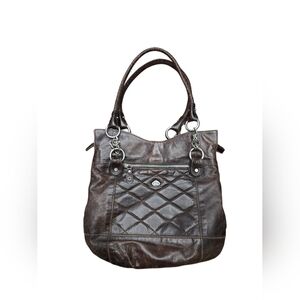 The Trend Leather Quilted Tote Bag Brown Distressed Chain Strap Made in Romania